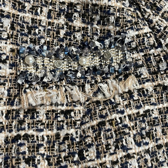 STELLA + LORENZO Tweed Navy White Pearl Rhinestone Embellished Blazer Medium M - Picture 4 of 11